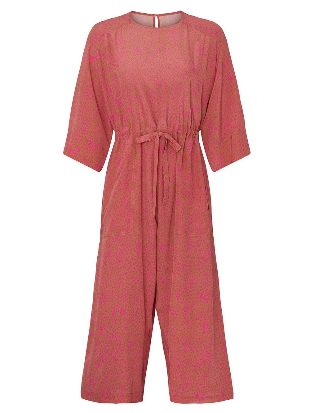 No.6 Ida Pink Printed Silk 3/4 Sleeve Wide Leg Jumpsuit